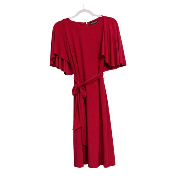 NWT Lauren Ralph Lauren Dress Size 8 Gaelyn Orchid Preppy Belted Stretch Formal - Picture 3 of 16